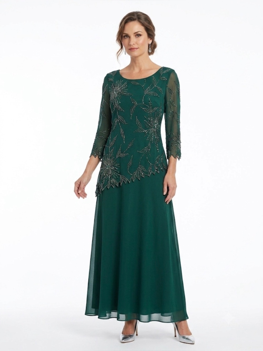 JKARA Emerald Green Beaded Formal Gown M/L Evening Mother of Bride Dress